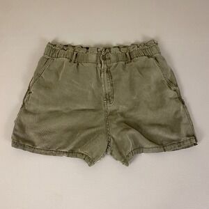 ANA Linen Blend Shorts  Size 16 Olive Green High Waist‎ Paper Bag Waist